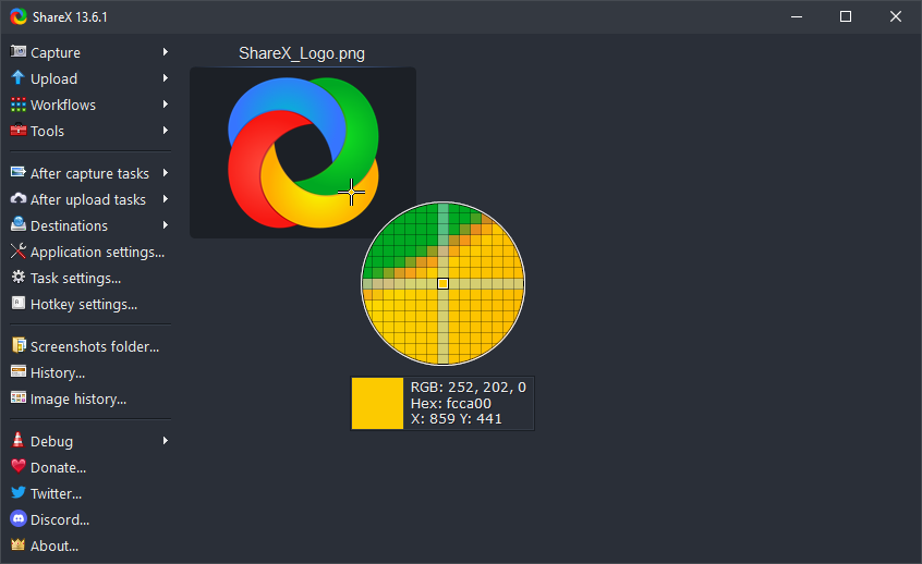 ShareX screen color picker tool over the desktop